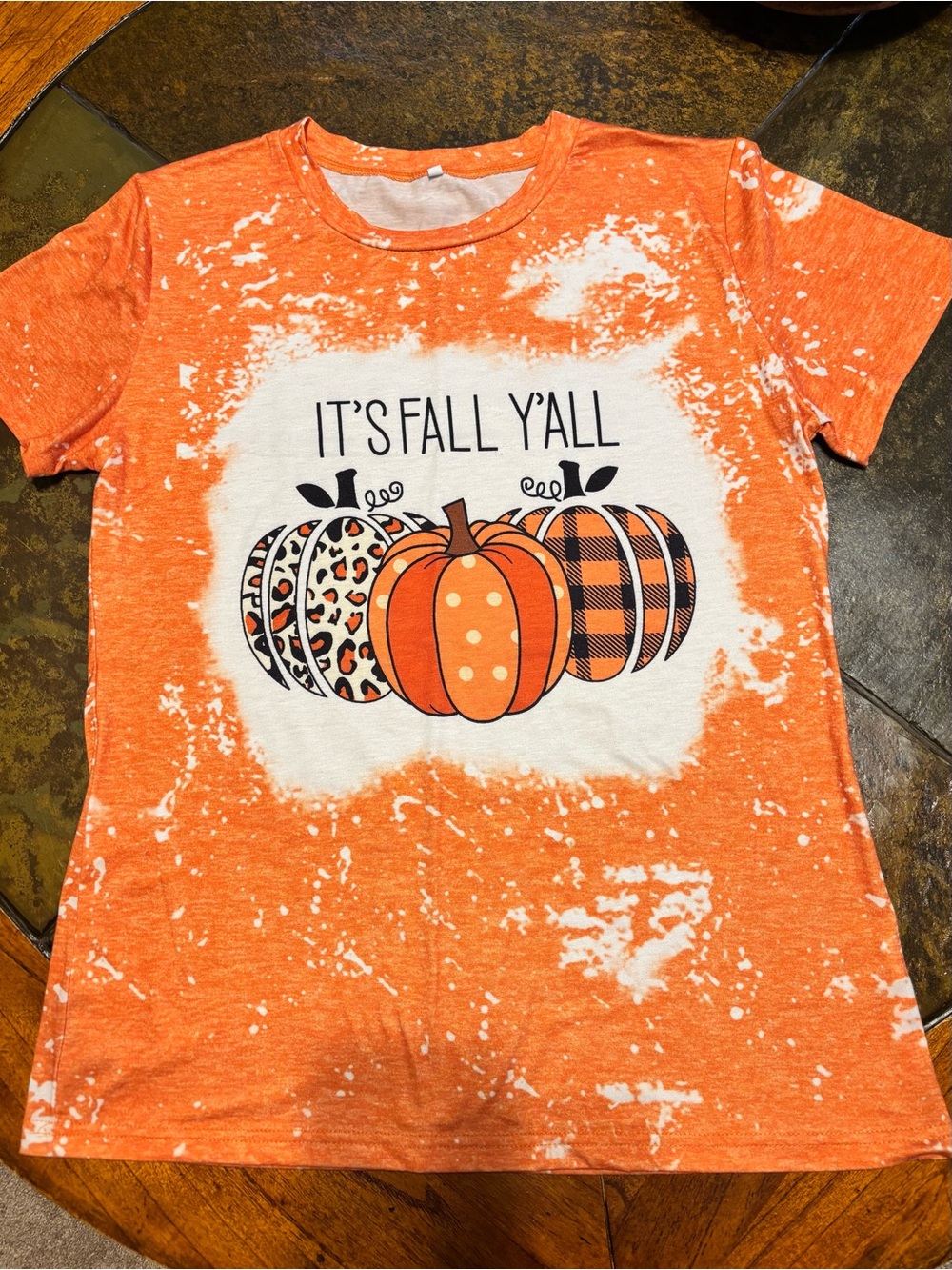 Unbranded Women's Orange Bleached Short Sleeve Fall Pumpkin Tee